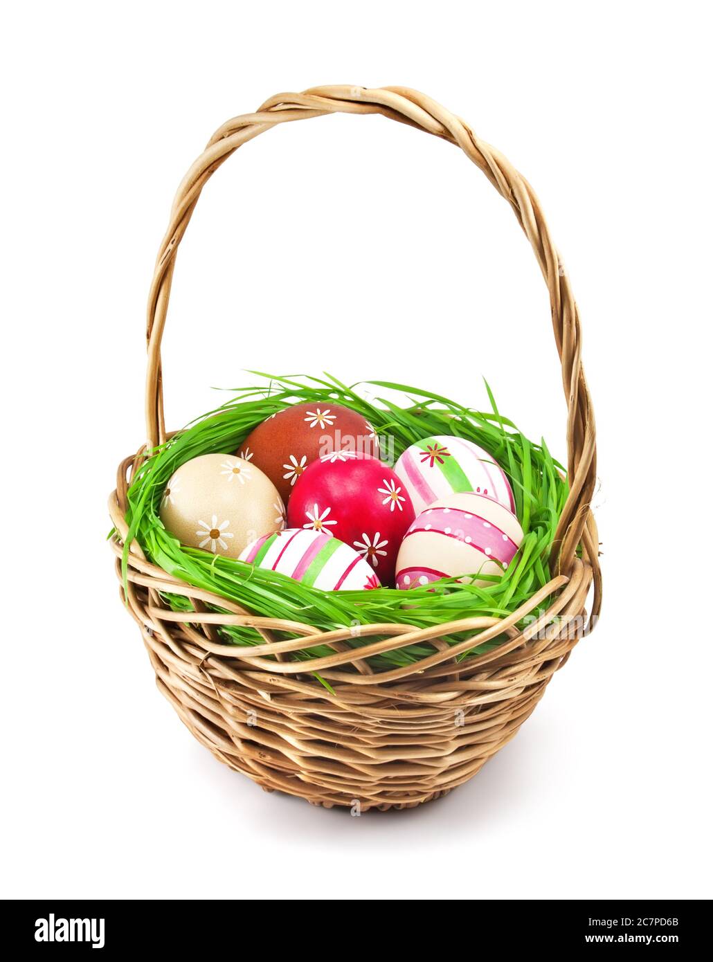 Easter eggs in the basket on white background Stock Photo - Alamy