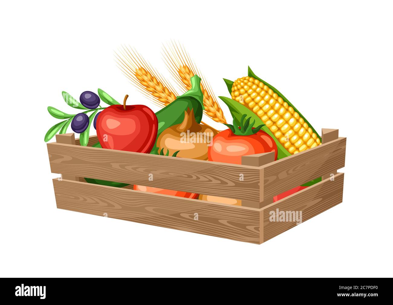 Harvest illustration of box with seasonal fruits and vegetables Stock ...