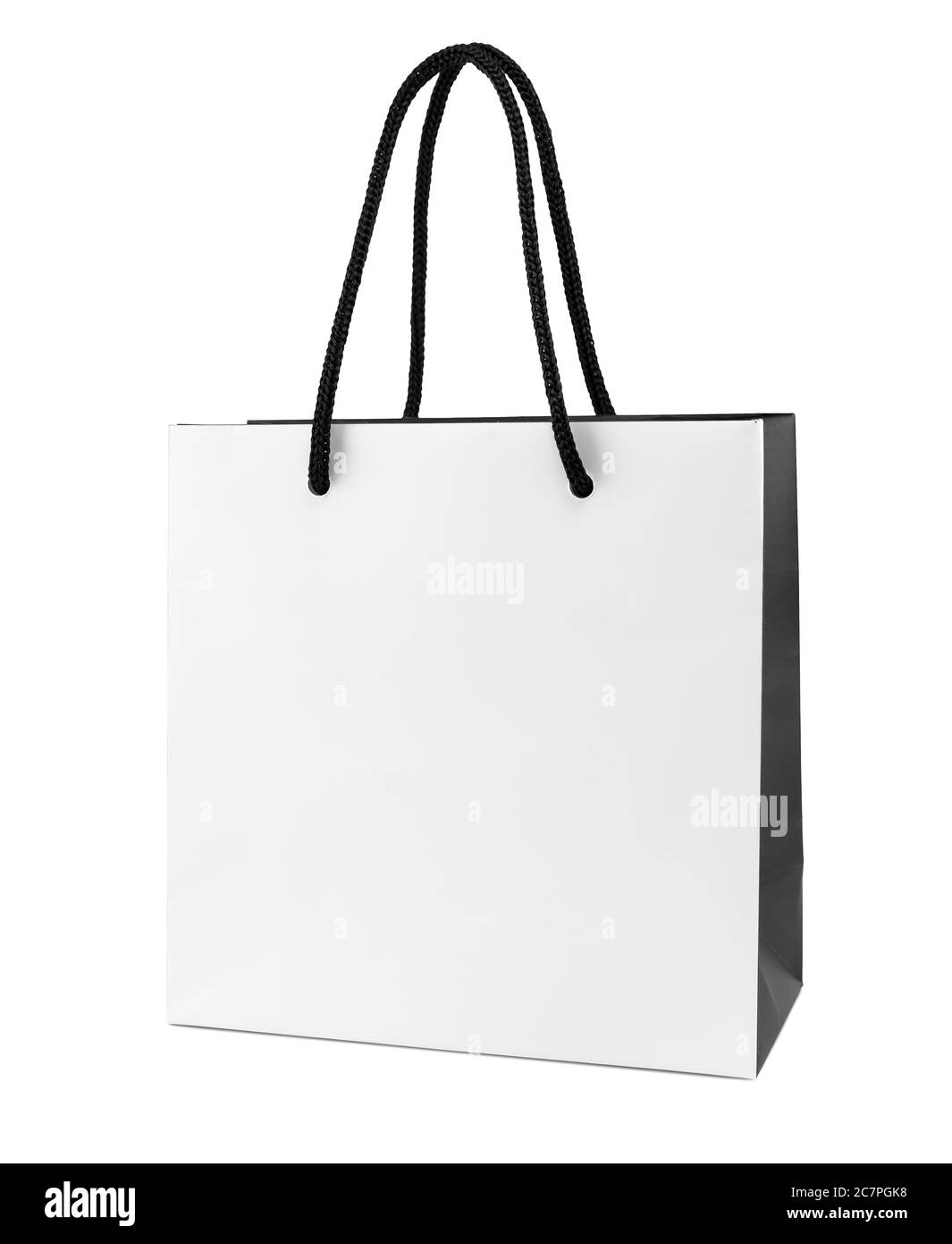 White and black paper shopping bag isolated Stock Photo