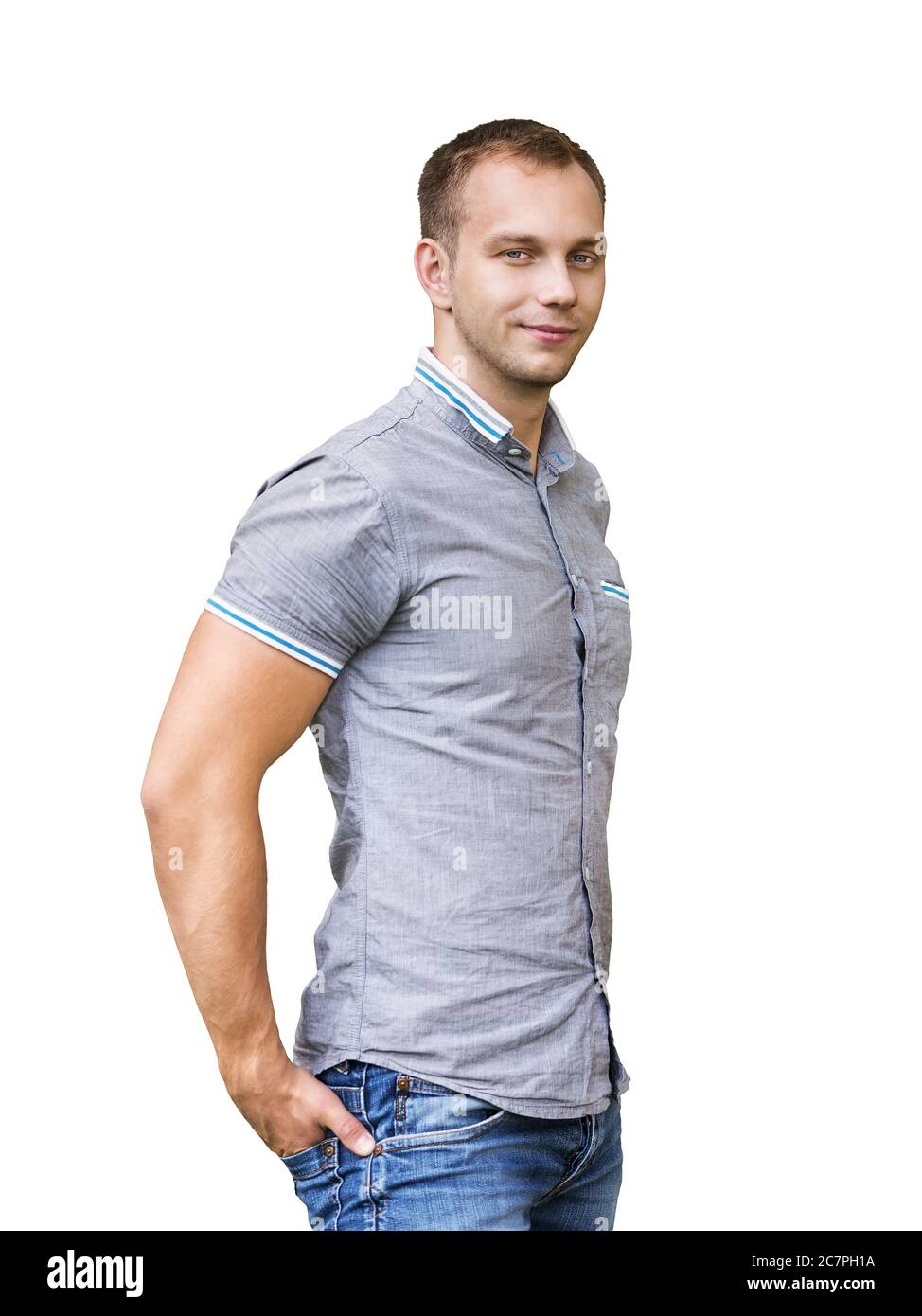 happy young man on a white background Stock Photo - Alamy