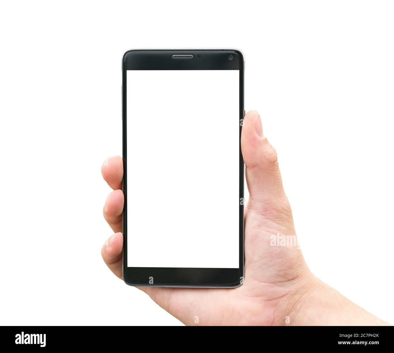 Hand holding mobile smart phone isolated on white background Stock ...