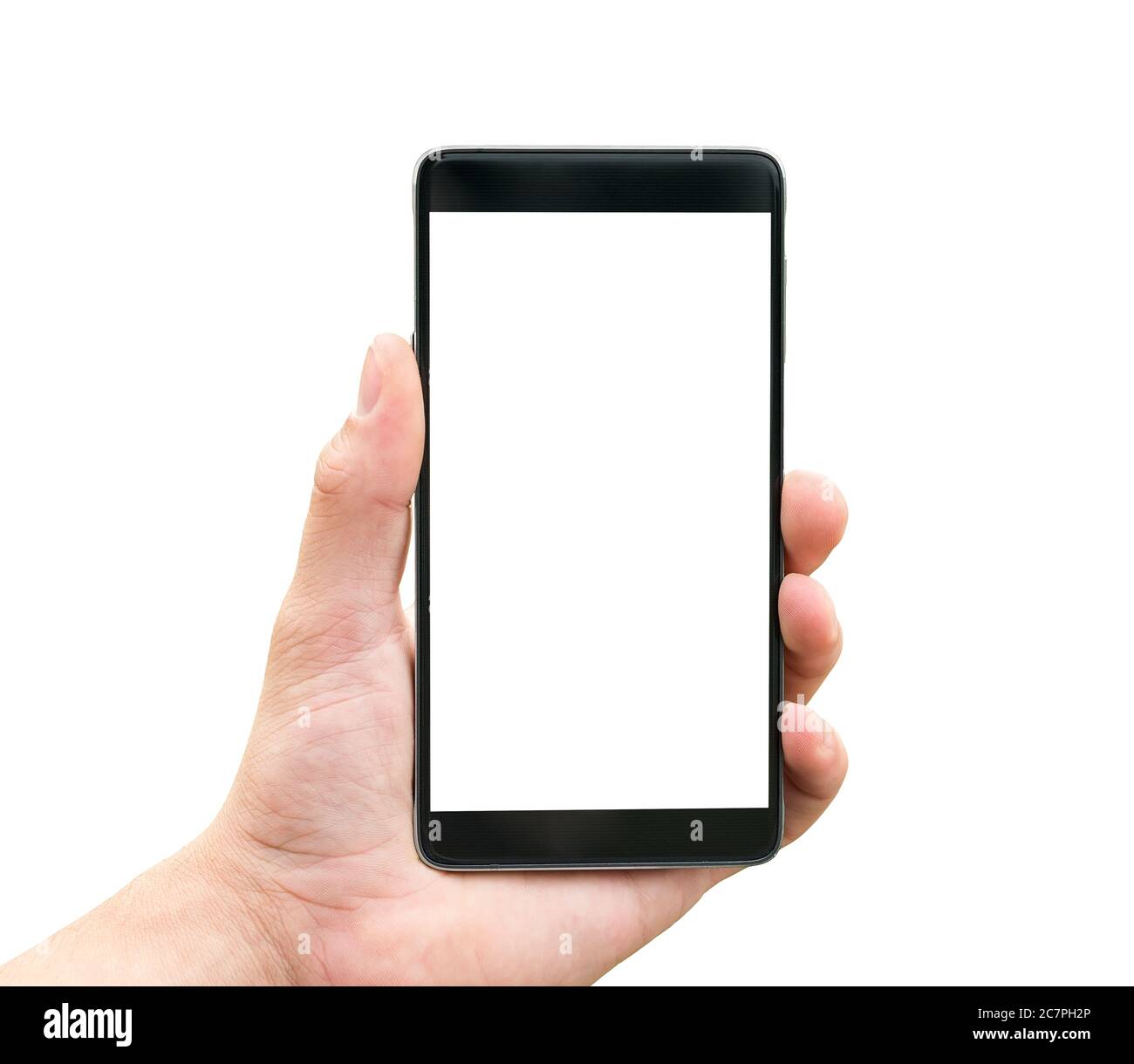 Hand holding mobile smart phone isolated on white background Stock ...