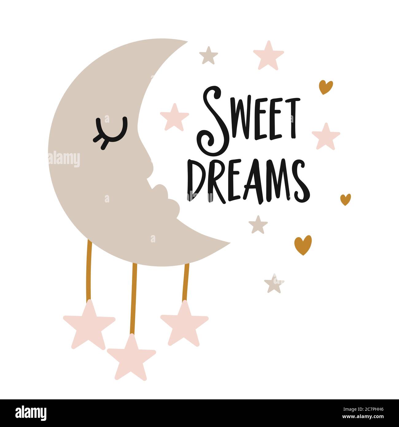 Sweet dreams - cute moon decoration. Little moon with closed eyes ...