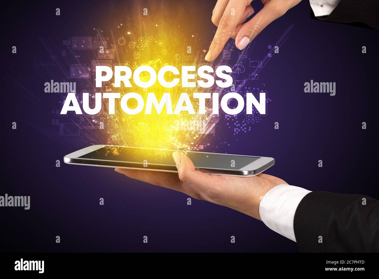Inscription Technology Close-up of a touchscreen with PROCESS AUTOMATION inscription ...