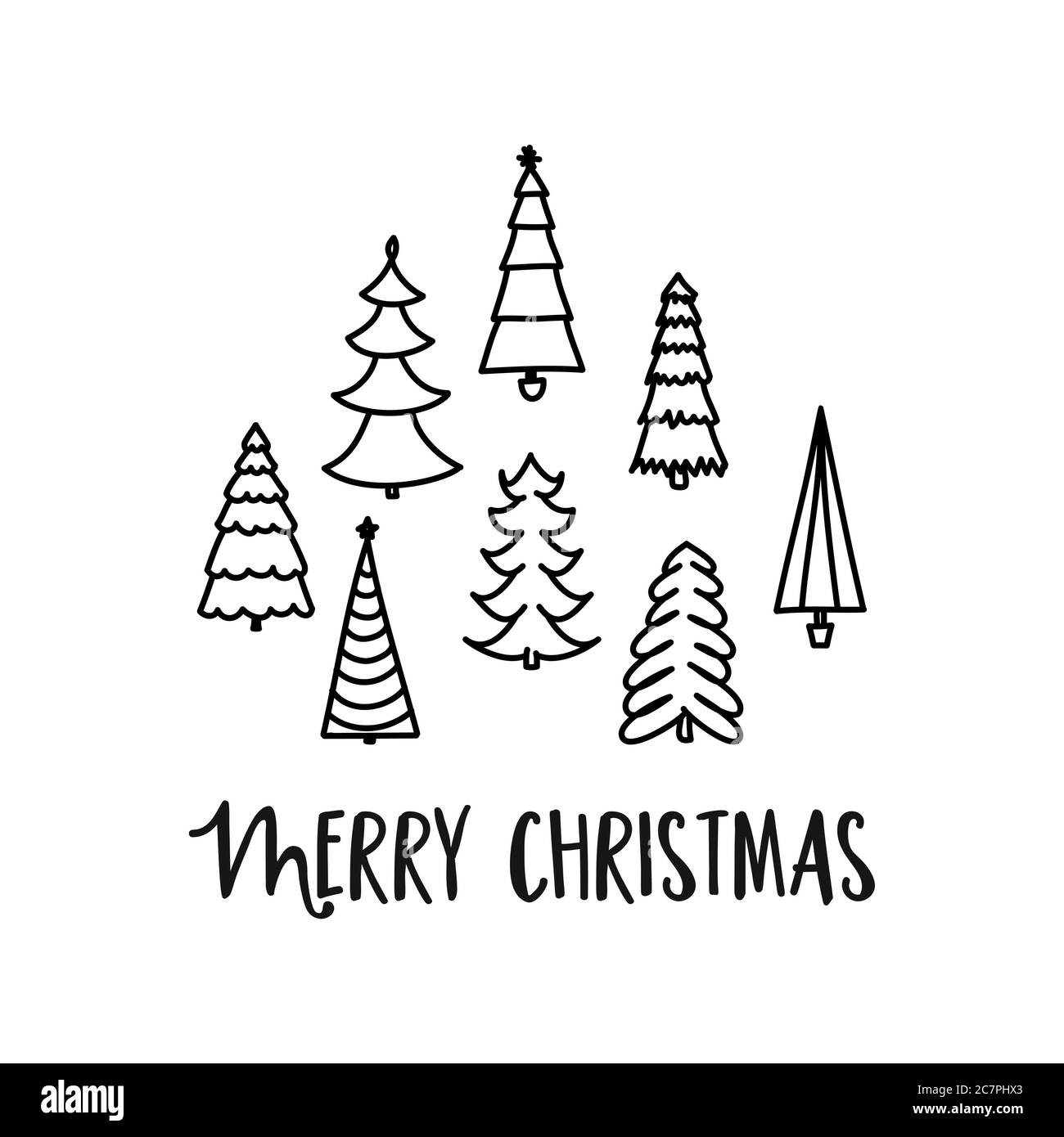 Tree Lettering Calligraphy Merry Christmas - Calligraphy phrase for Christmas pine trees. Hand ...