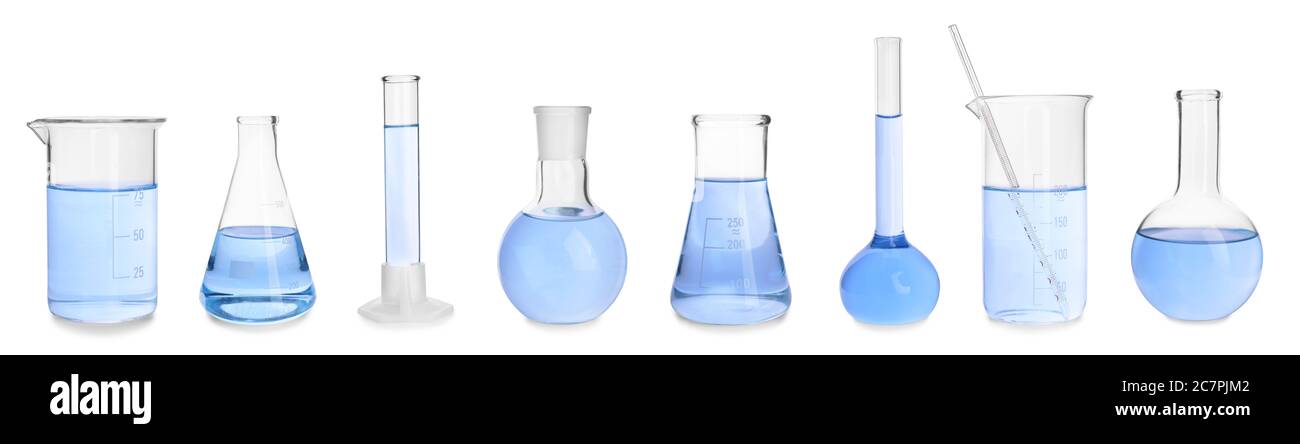 Set of laboratory glassware on white background Stock Photo - Alamy