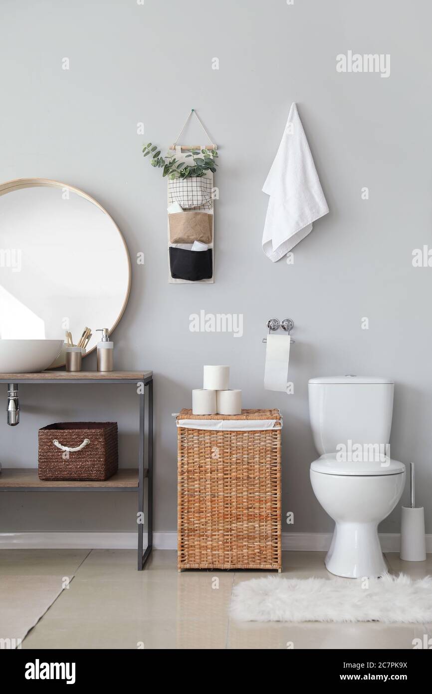 Stylish interior of modern bathroom with toilet bowl Stock Photo - Alamy