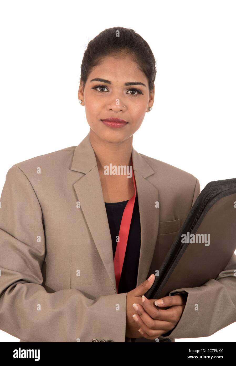 Young happy business woman holding folder Stock Photo - Alamy