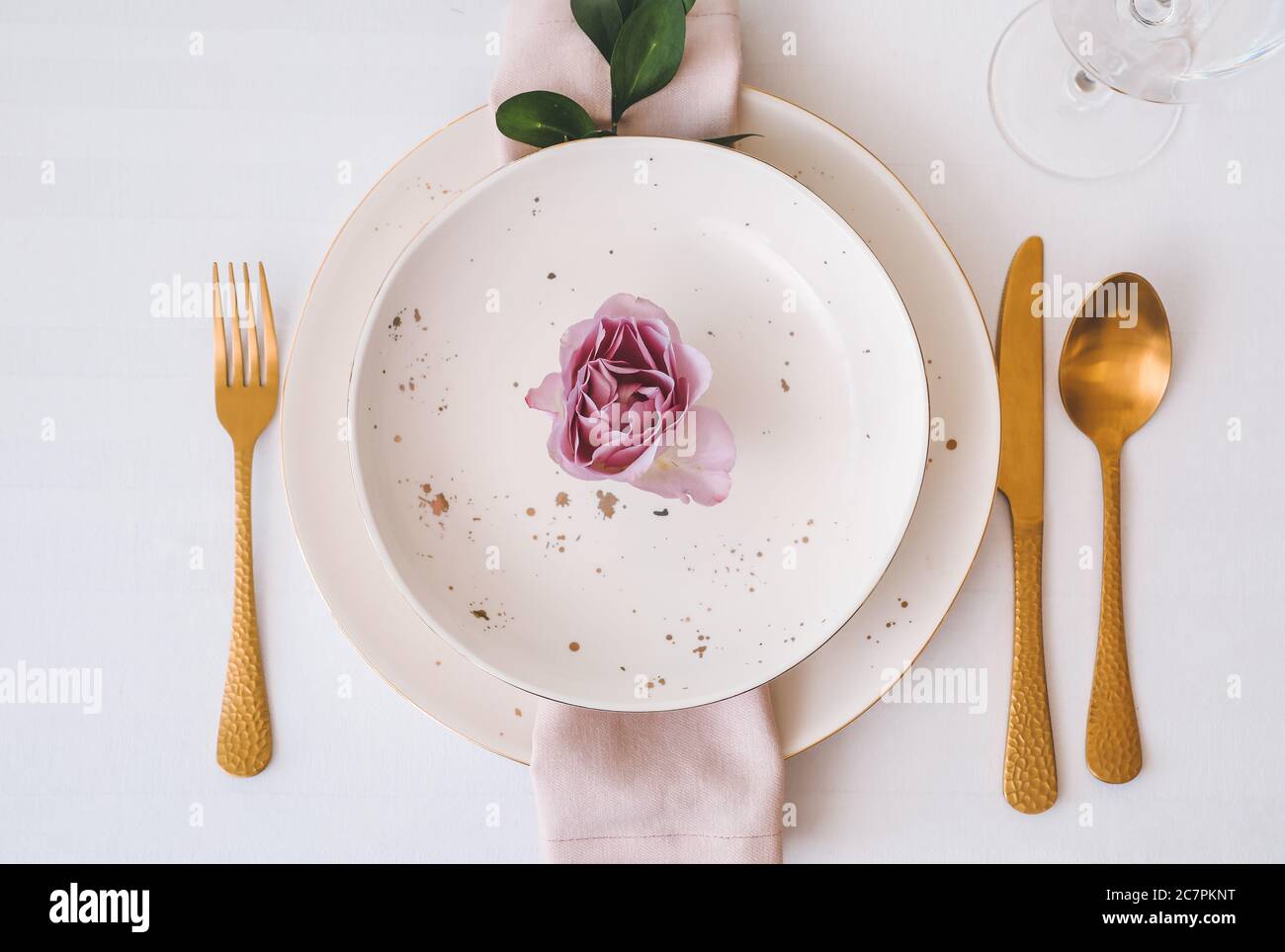 Beautiful table setting on white background Stock Photo - Alamy