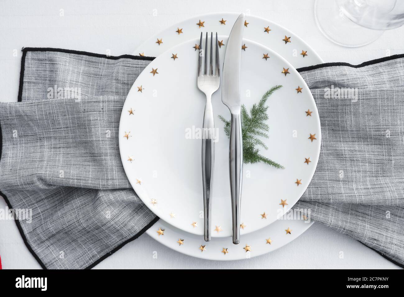 Beautiful table setting on white background Stock Photo - Alamy