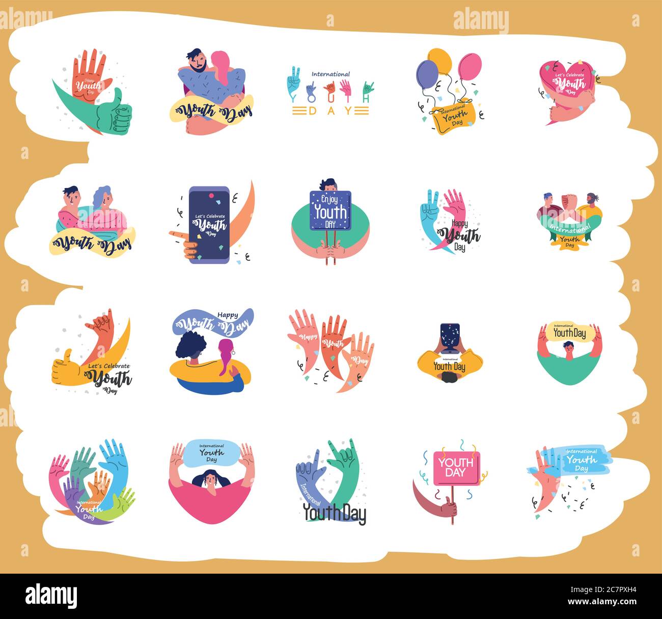 set of symbol of international youth day celebration vector