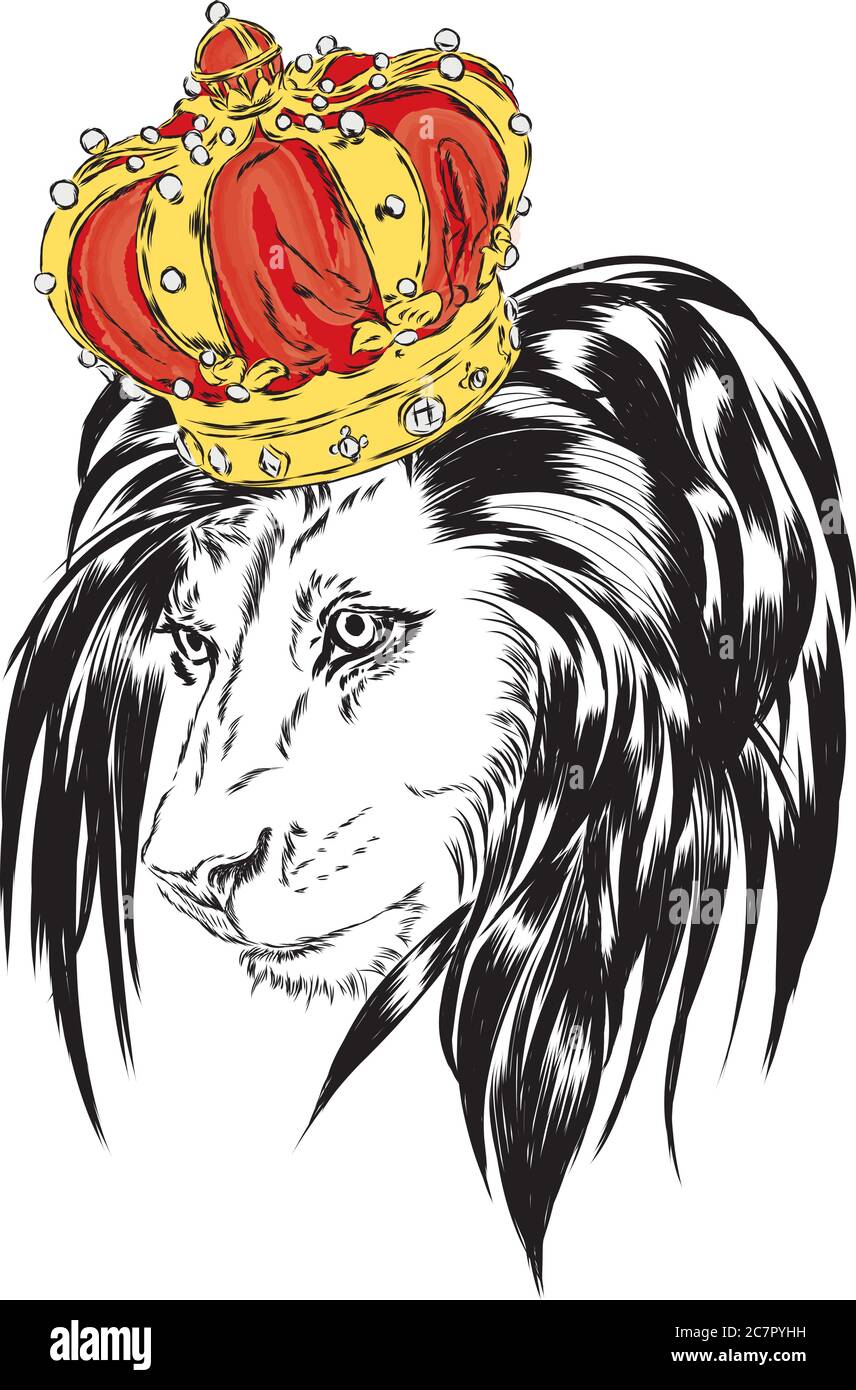 Beautiful lion wearing a crown. King of beasts. Vector illustration for ...