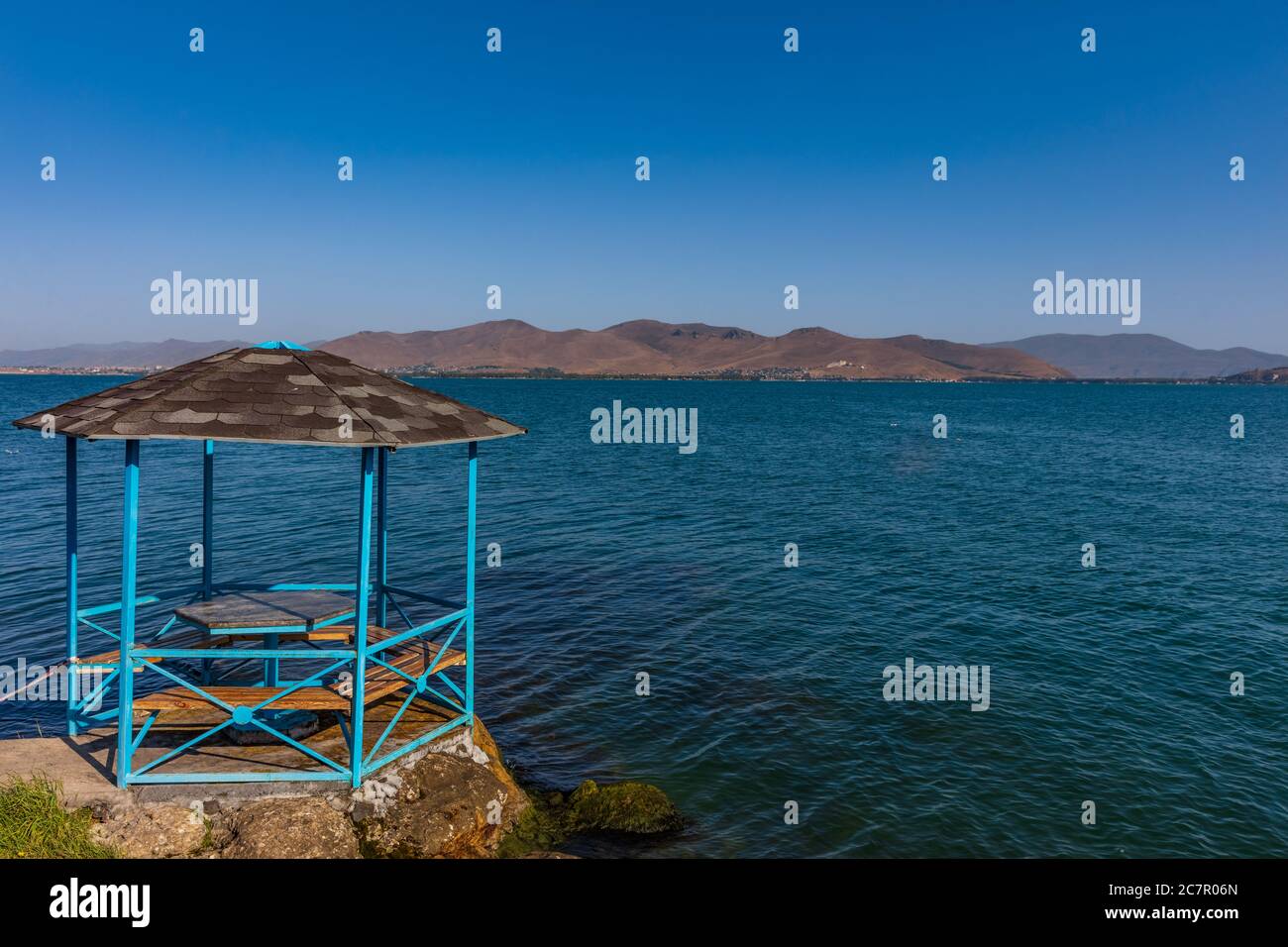 panorama landscape of Lake Sevan landmark of Gegharkunik Armenia eastern Europe Stock Photo