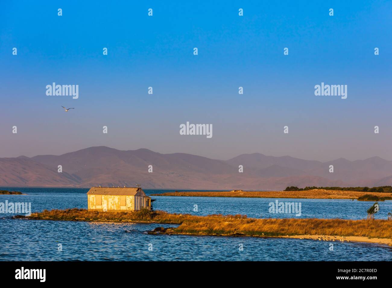sunset  panorama landscape of Lake Sevan landmark of Gegharkunik Armenia eastern Europe Stock Photo