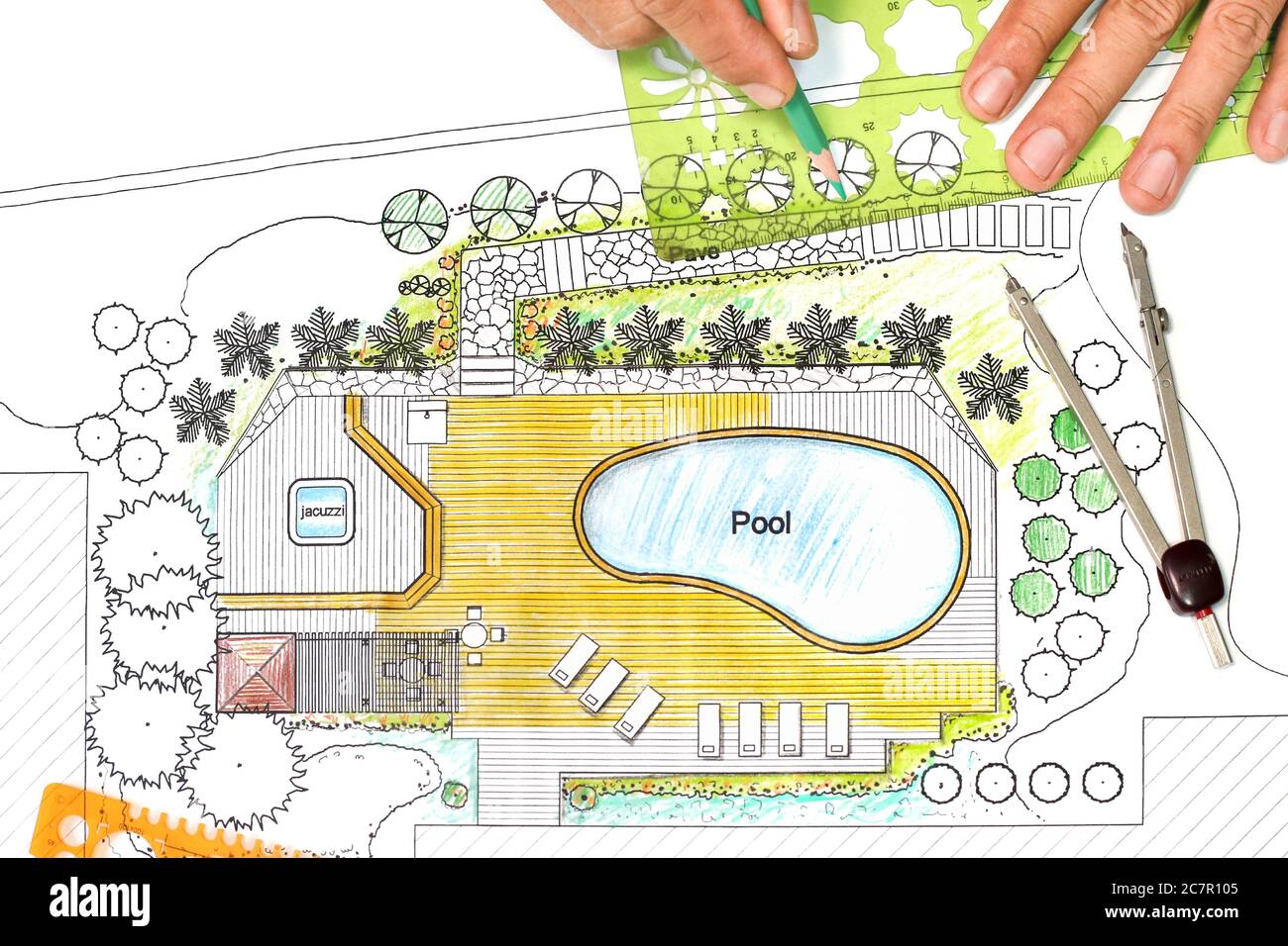 Landscape architect designs backyard plan with Pool for luxury villa ...