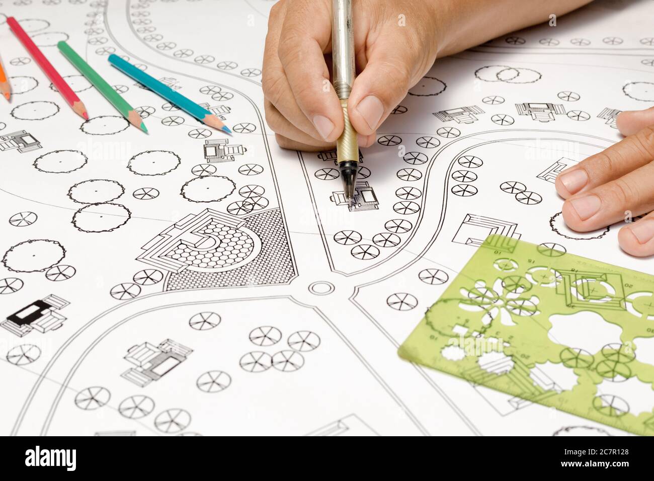 Landscape Designs Blueprints For Resort Stock Photo - Alamy