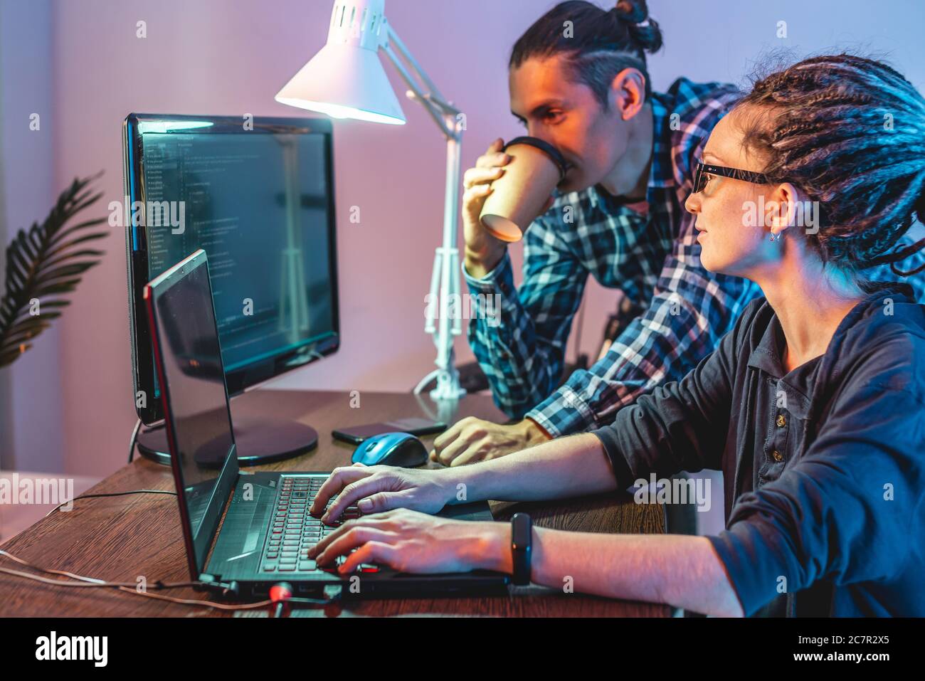 Programmers are developing software by working with software code ...