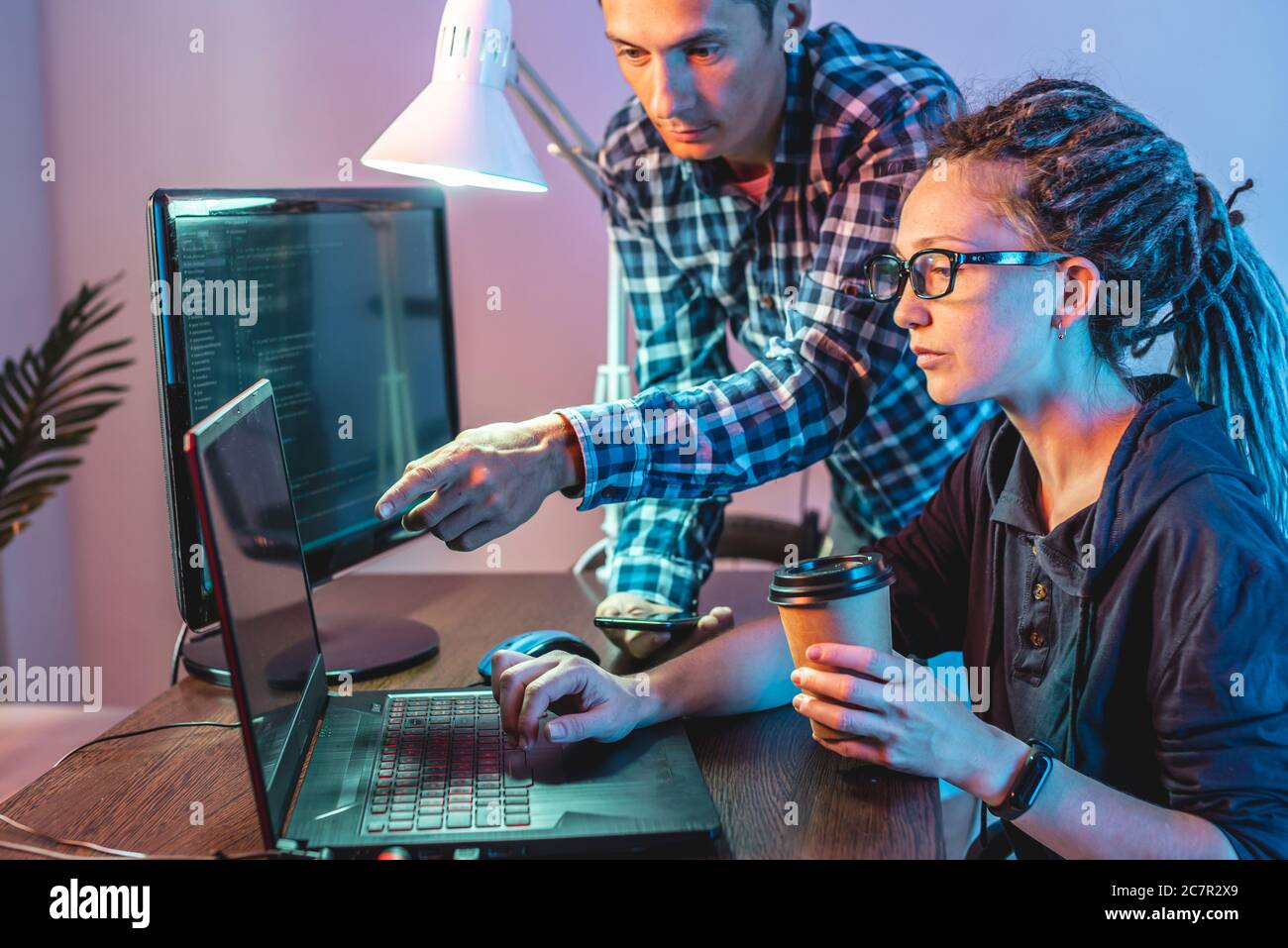 Programmers are developing software by working with software code ...