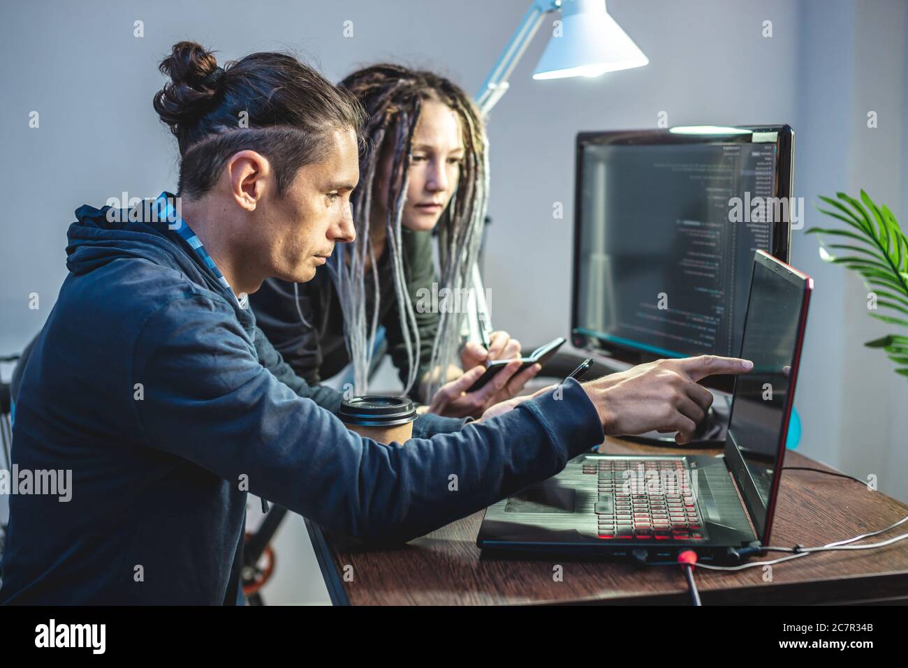 Programmers are developing software by working with software code ...