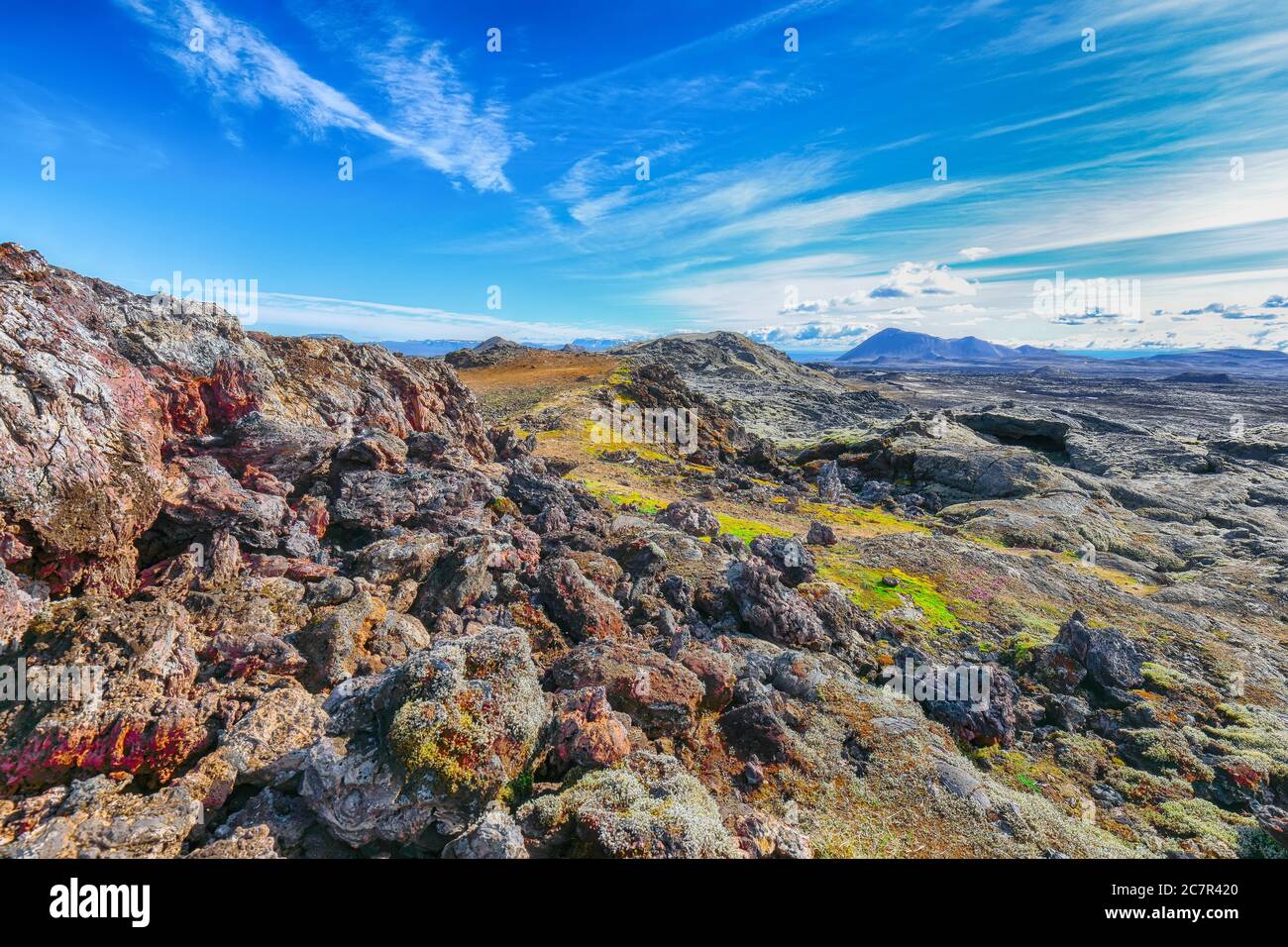 Frozen lavas field in the geothermal valley Leirhnjukur, near Krafla volcano. Location: valley Leirhnjukur, Myvatn region, North part of Iceland, Euro Stock Photo