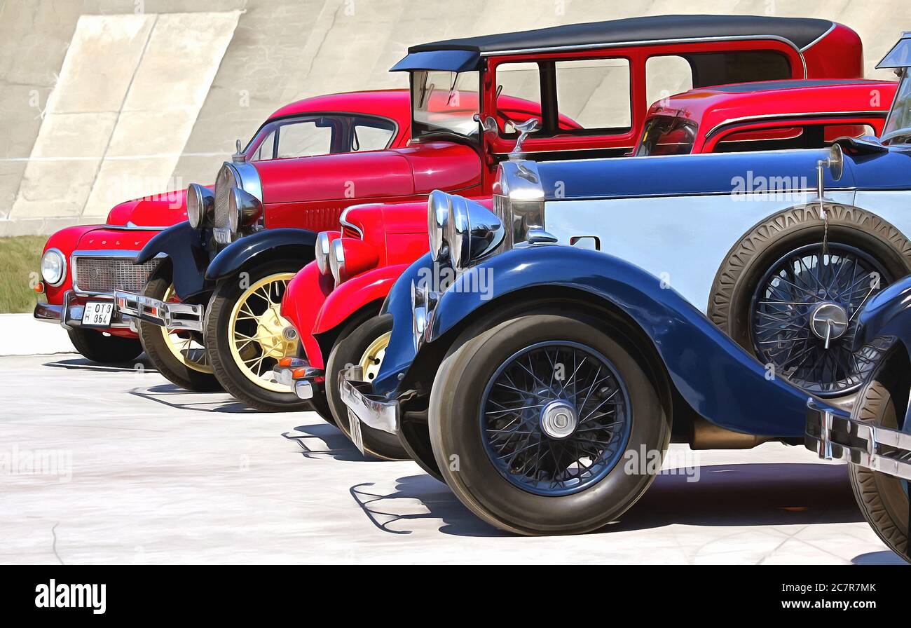 Painted picture of aldtimer cars Stock Photo - Alamy
