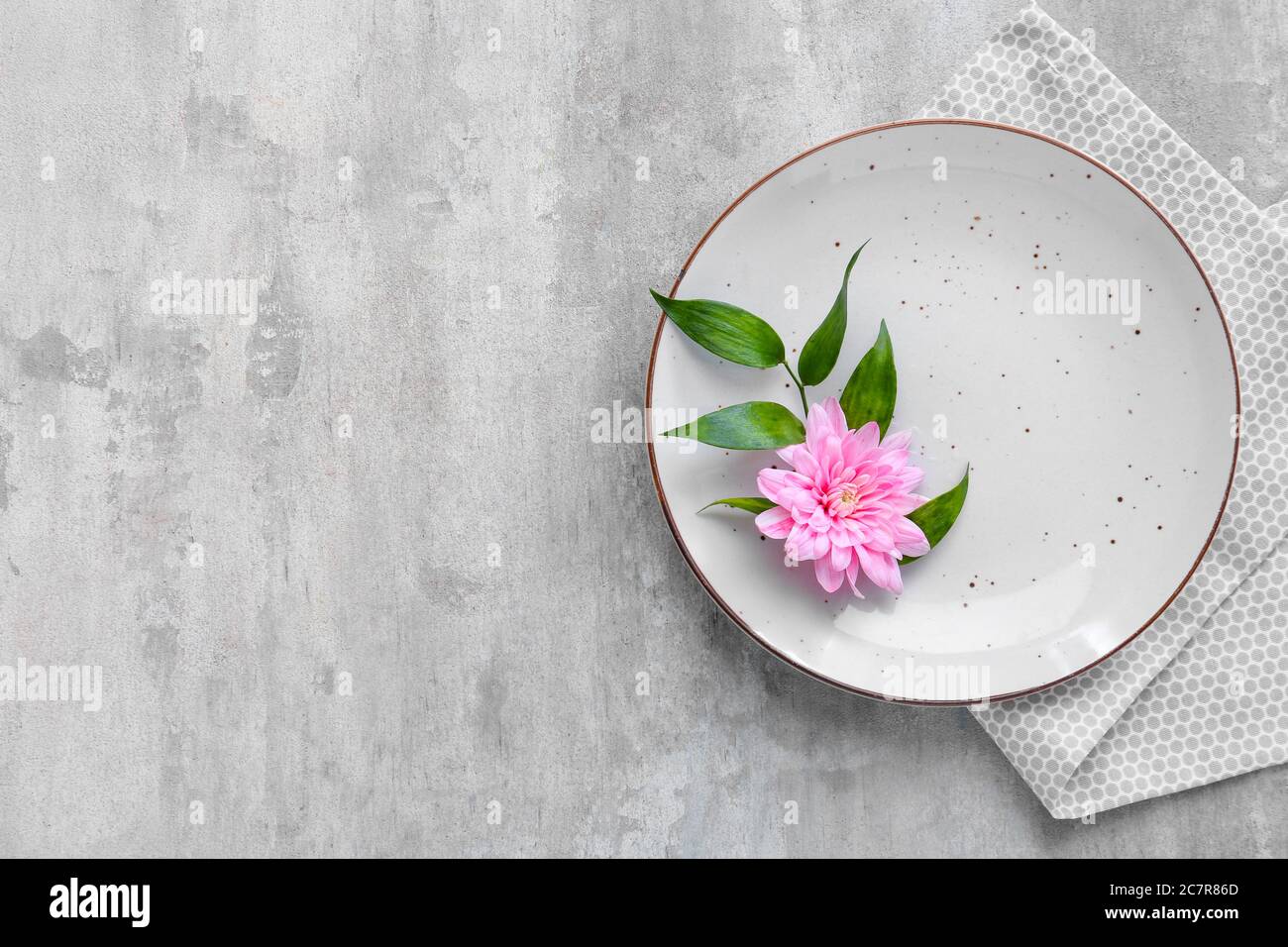 Beautiful table setting on grey background Stock Photo