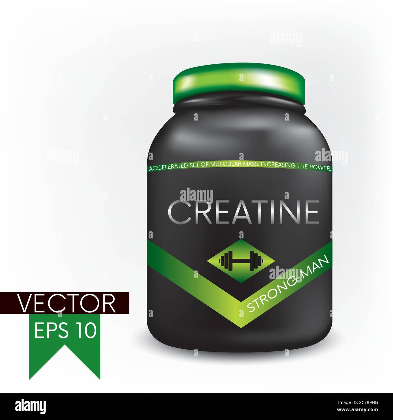 Dumbbells, capsules and a jar with creatine, protein. Vector ...