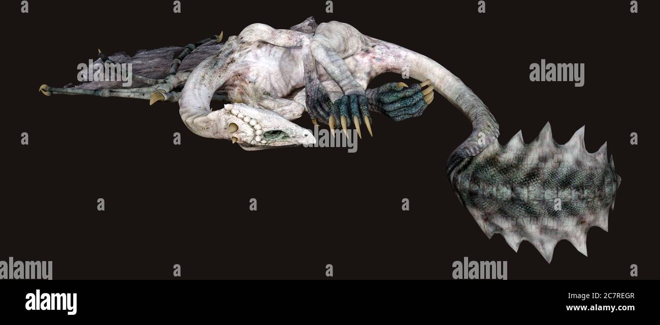 3D rendering of a fantasy dragon isolated on black background Stock ...