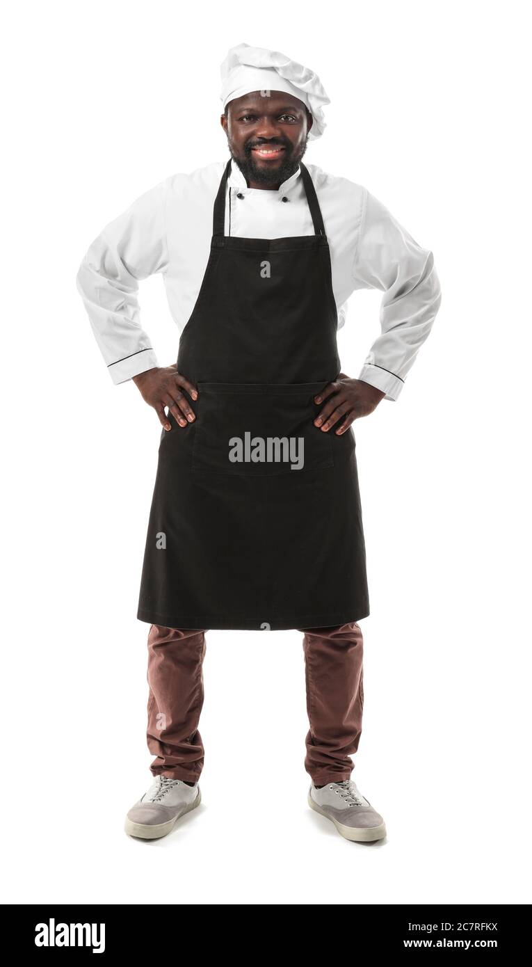 Male African-American chef on white background Stock Photo - Alamy