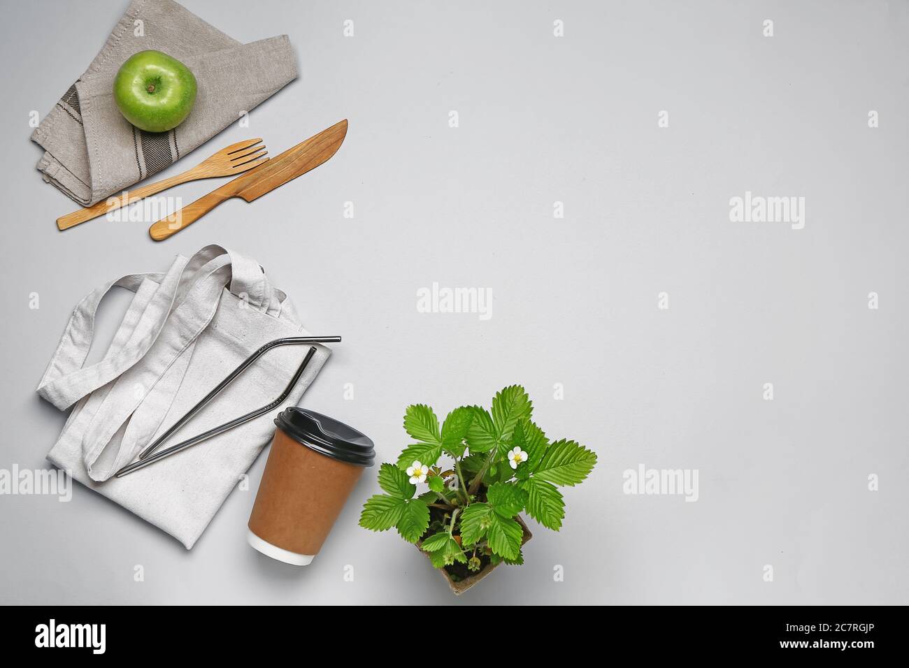 Composition with eco bag on light background Stock Photo