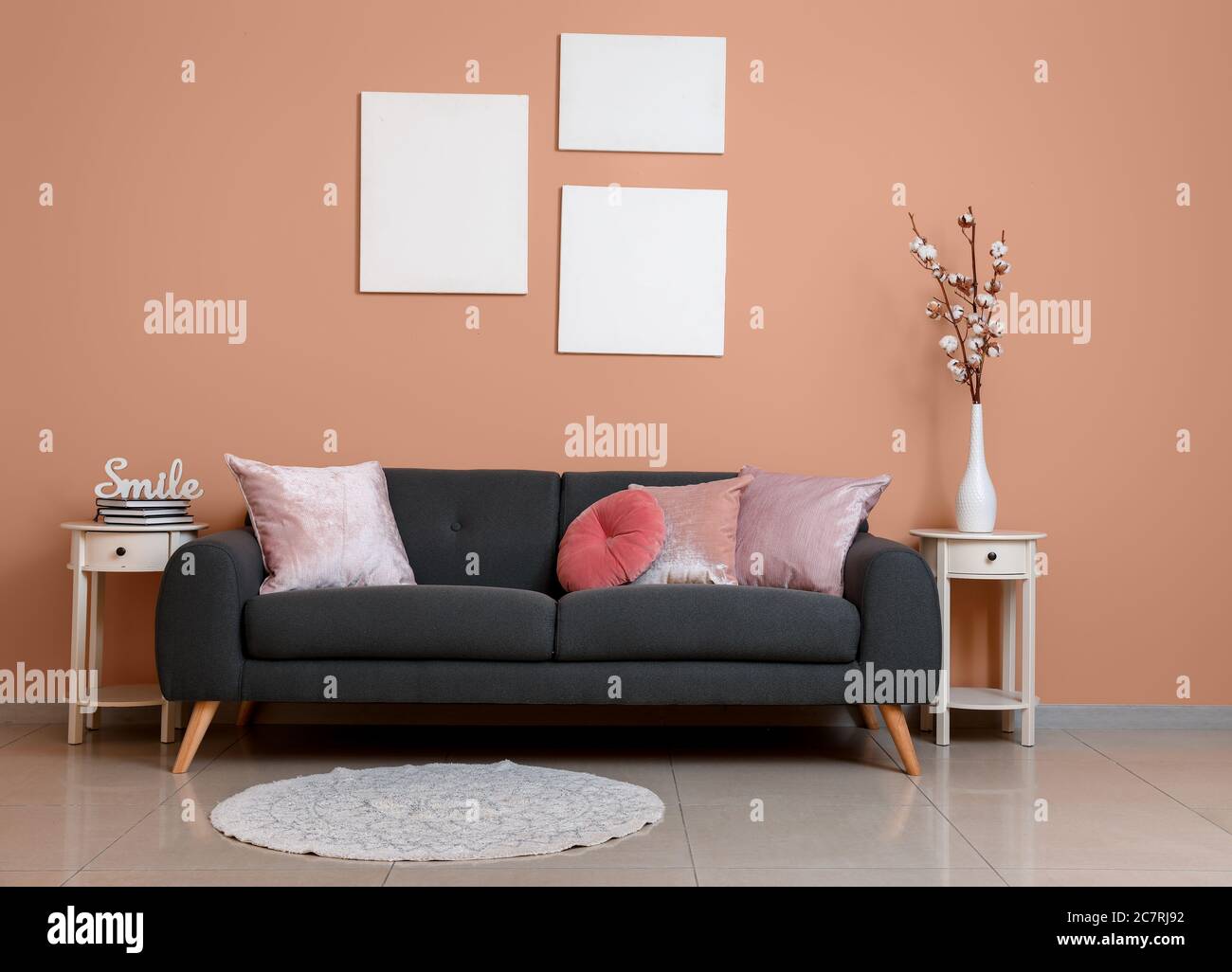 Interior of modern room with comfortable sofa Stock Photo - Alamy