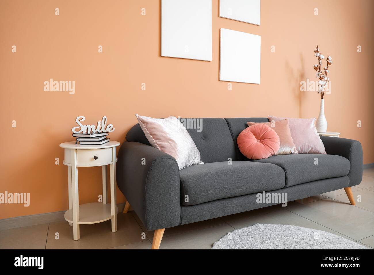 Interior of modern room with comfortable sofa Stock Photo - Alamy