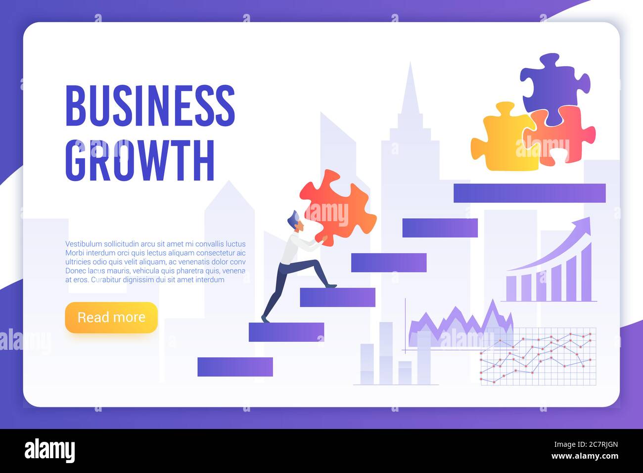 Business growth landing page vector template. Entrepreneurship coaching courses website homepage interface idea. Success achievement education web banner cartoon concept. Stock Vector