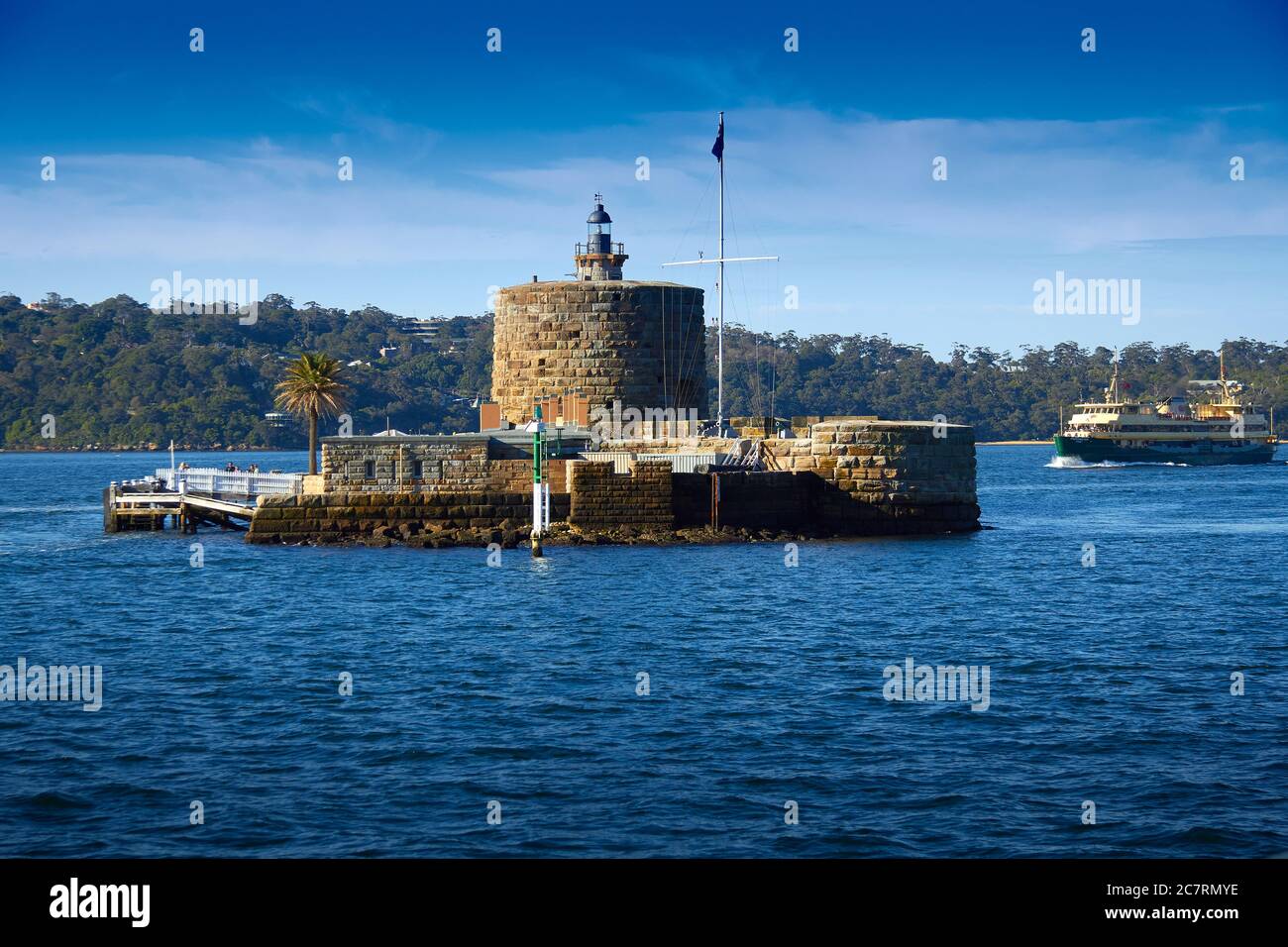 Fort Denison, Located in Sydney Harbour, NSW, Australia. A Manley Ferry Inbound To Circular Quay To The Right Of Image. Stock Photo