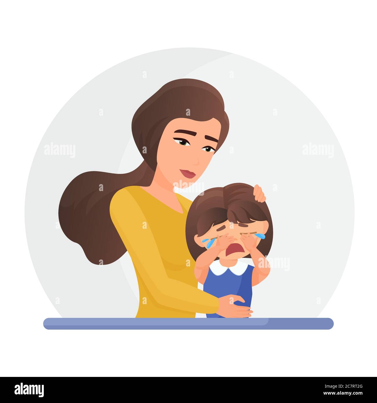 Mother supporting crying little daughter flat vector illustration. Mental  disorder, psychotherapy concept. Mom consolation sad girl cartoon characters.  Woman comforting upset kid Stock Vector Image & Art - Alamy