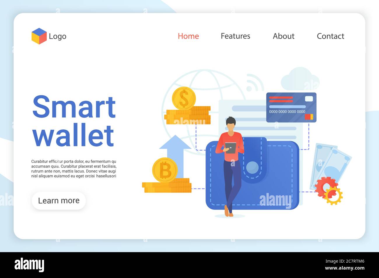 Smart wallet flat vector landing page template. Cryptocurrency withdraw ...