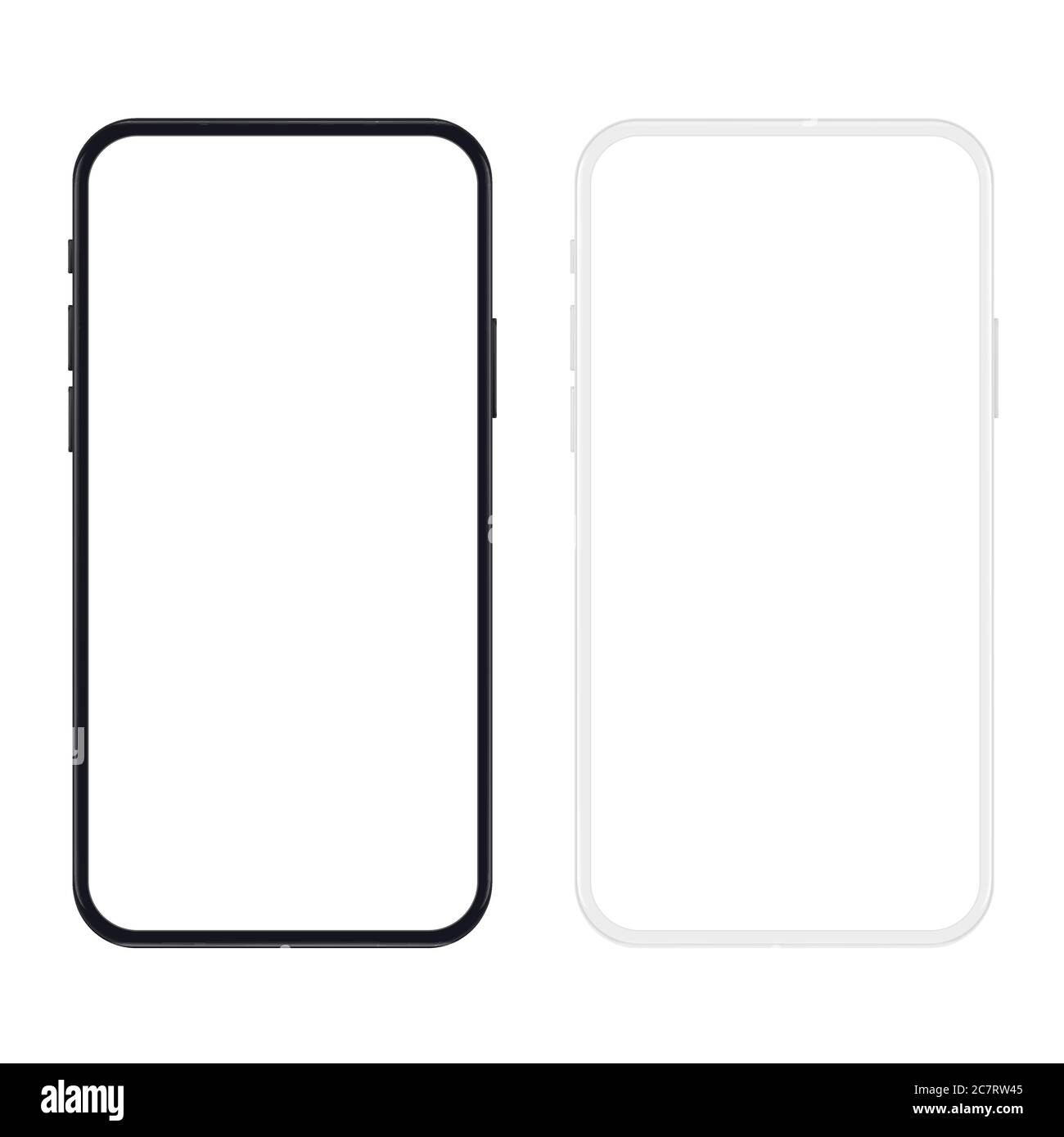 New version of black and white slim smartphone with blank white screen ...