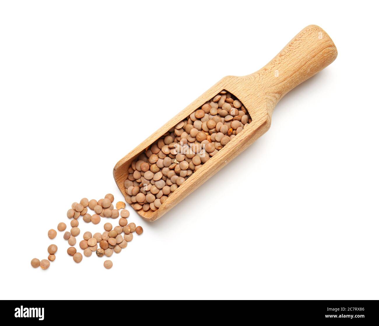 Scoop with lentils on white background Stock Photo