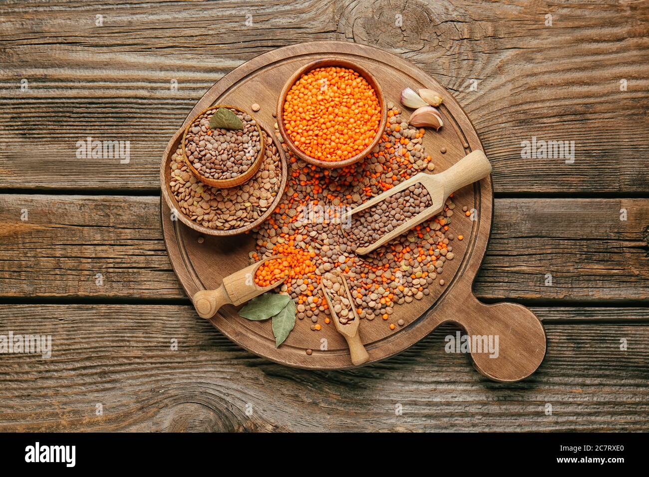 Different raw lentils on table Stock Photo