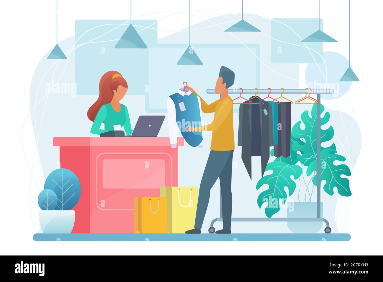 Man in clothing store flat vector illustration. Buyer and seller cartoon characters. Customer buying clothes in shop. Shopping, sales, discount. Retail outlet. Shopper choosing apparel Stock Vector Image & Art - Alamy Man in clothing store flat vector illustration. Buyer and seller cartoon characters. Customer buying clothes in shop. Shopping, sales, discount. Retail outlet. Shopper choosing apparel Stock Vector Image & Art - Alamy