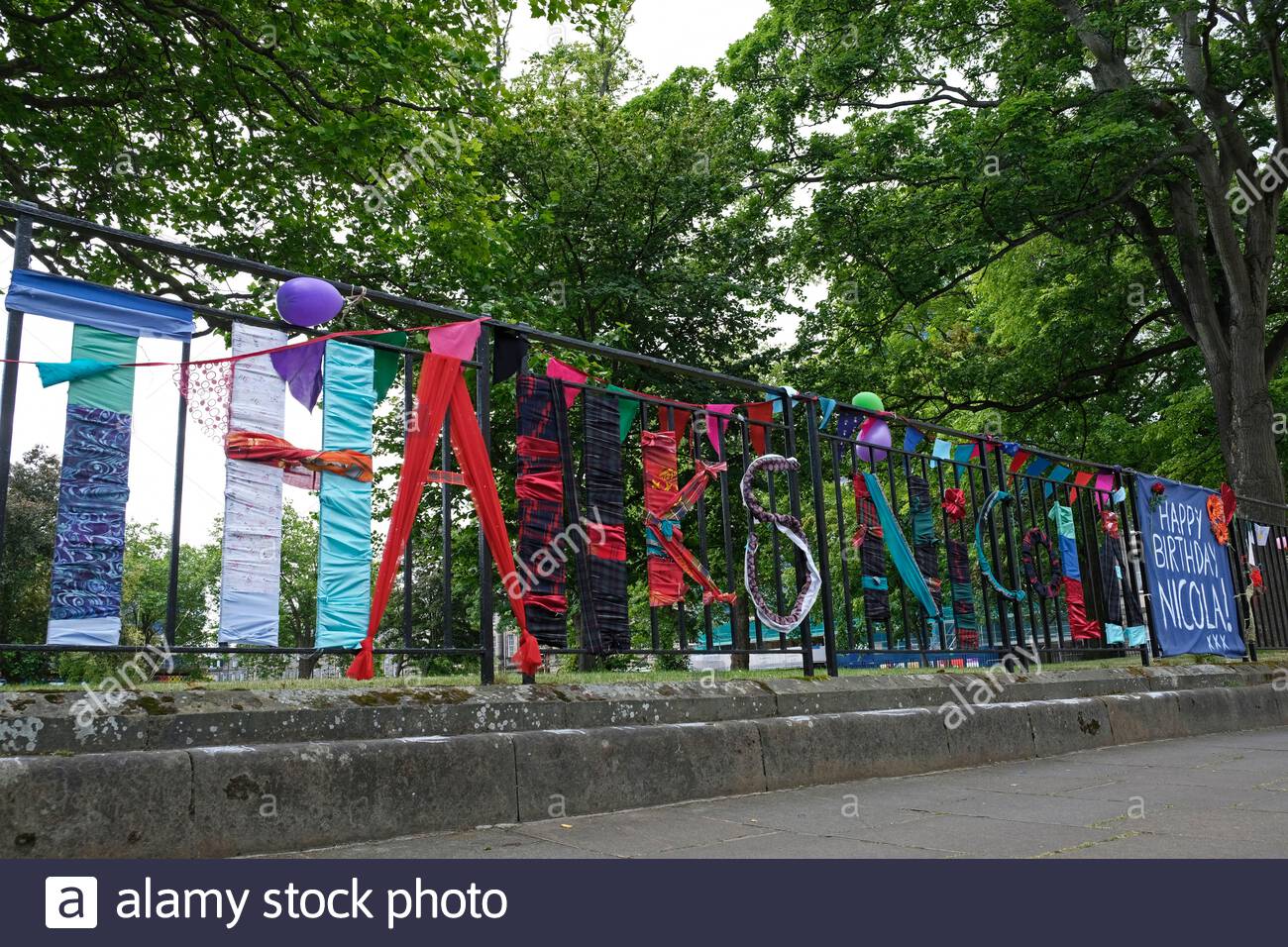 Edinburgh, Scotland, UK. 19th Jul 2020. Thanks and Happy Birthday best wishes to Scottish First Minister Nicola Sturgeon on the railings outside Bute House, her official residence in Charlotte Square. Nicola Sturgeon is 50 years old today. Credit: Craig Brown/Alamy Live News Stock Photo