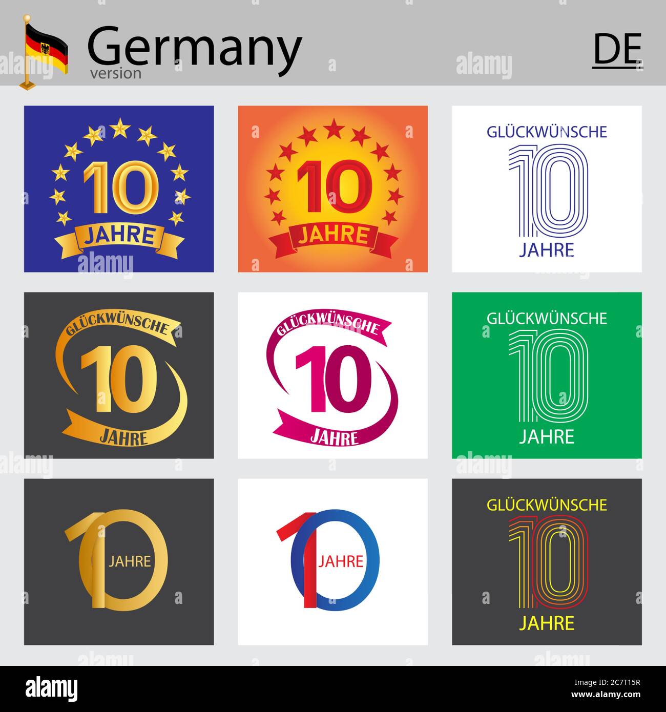 German set of number ten years (10 years) celebration design