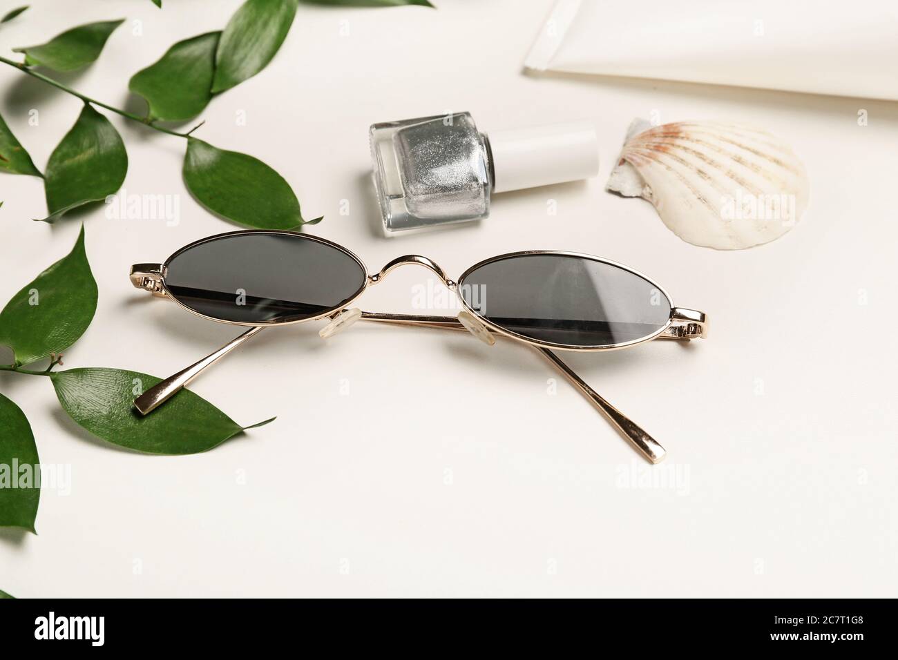 Stylish sunglasses on white background Stock Photo