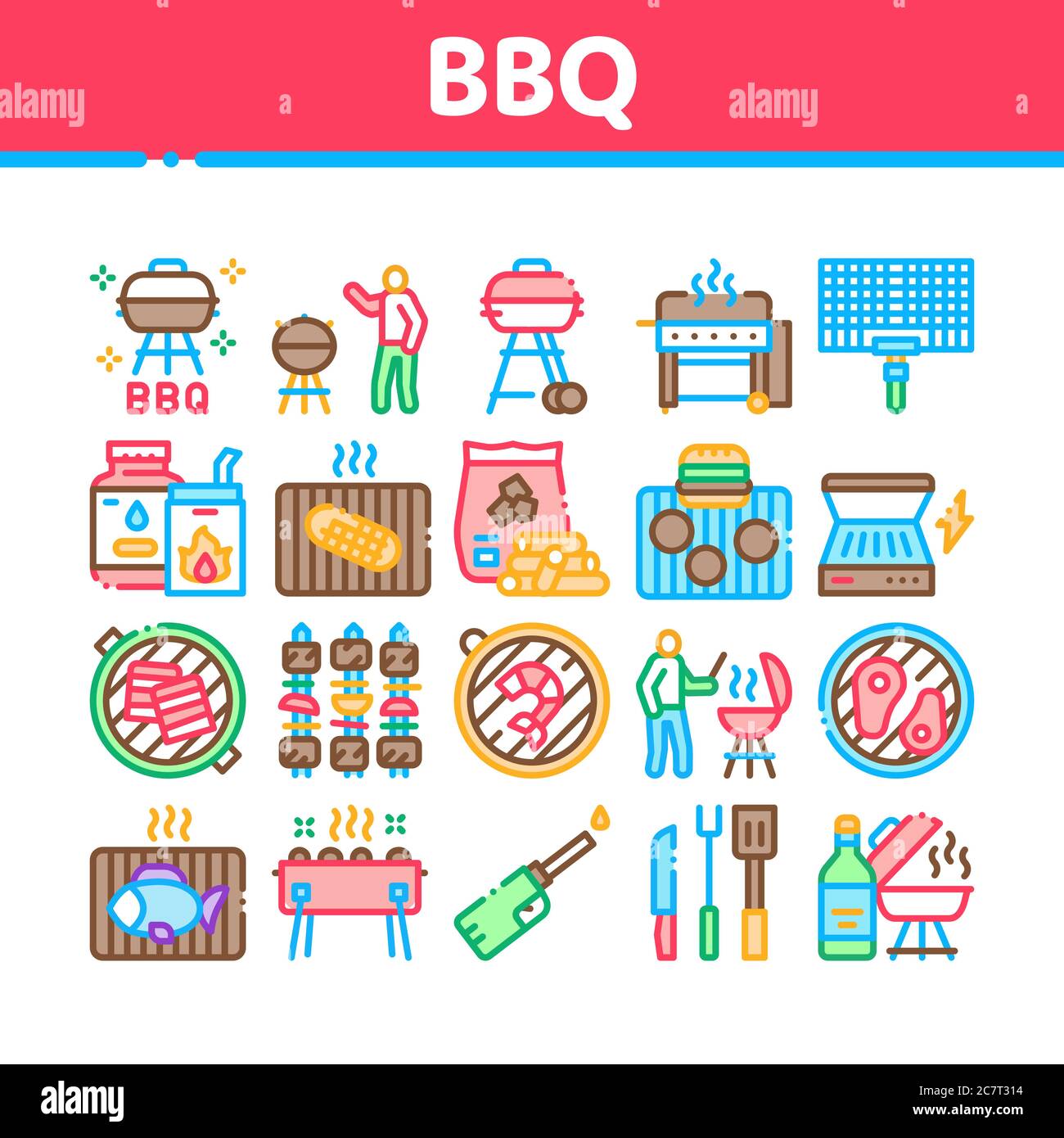 Bbq Barbecue Cooking Collection Icons Set Vector Stock Vector Image ...
