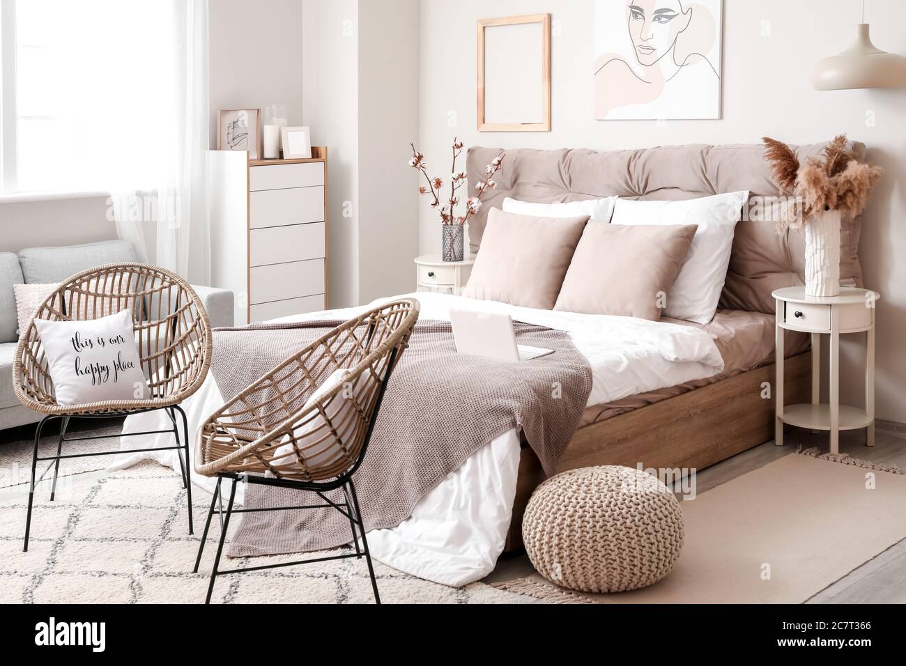 Stylish interior of modern bedroom Stock Photo