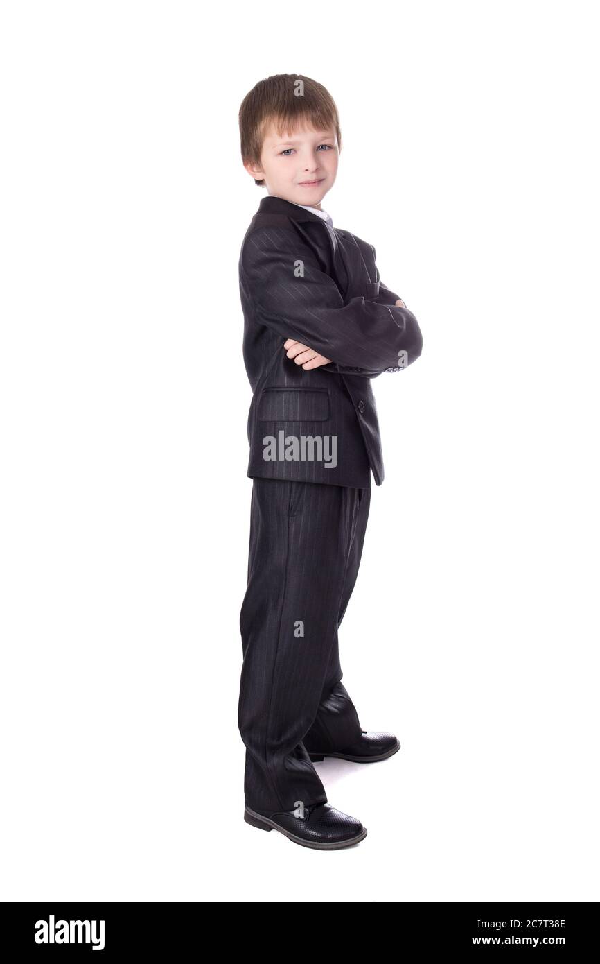 little boy in business suit isolated on white background Stock Photo