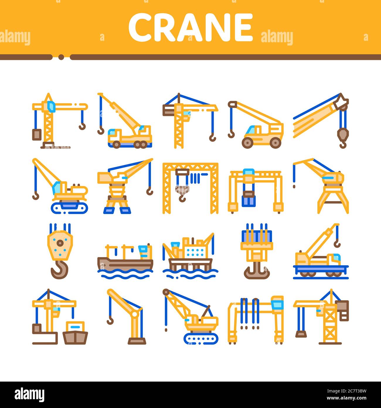 Crane Building Machine Collection Icons Set Vector Stock Vector Image ...