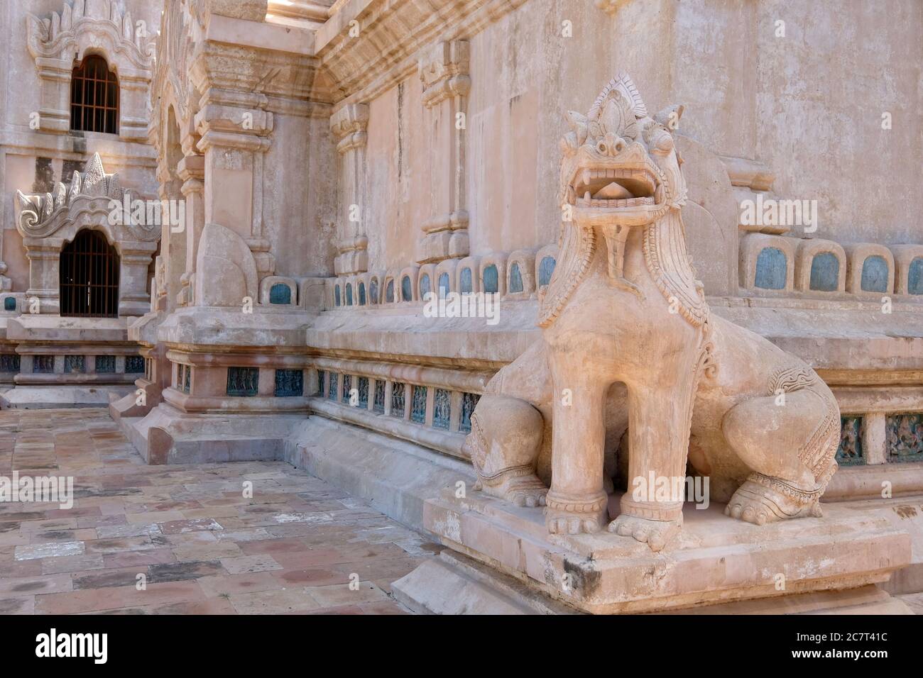 close up one ancient beast statue at corner of Ananda Temple in Bagan Myanmar. Stock Photo