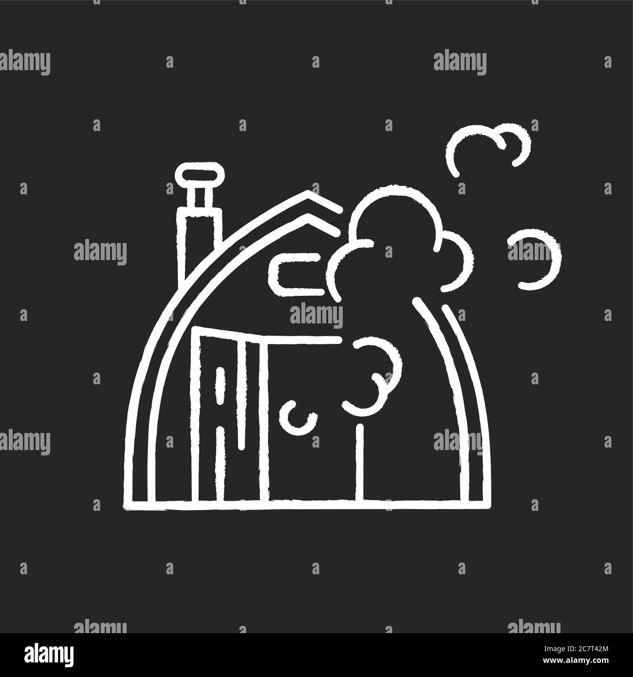 Finnish sauna chalk white icon on black background. Traditional bathhouse, russian banya. Finland national culture. Small house for taking steam baths Stock Vector