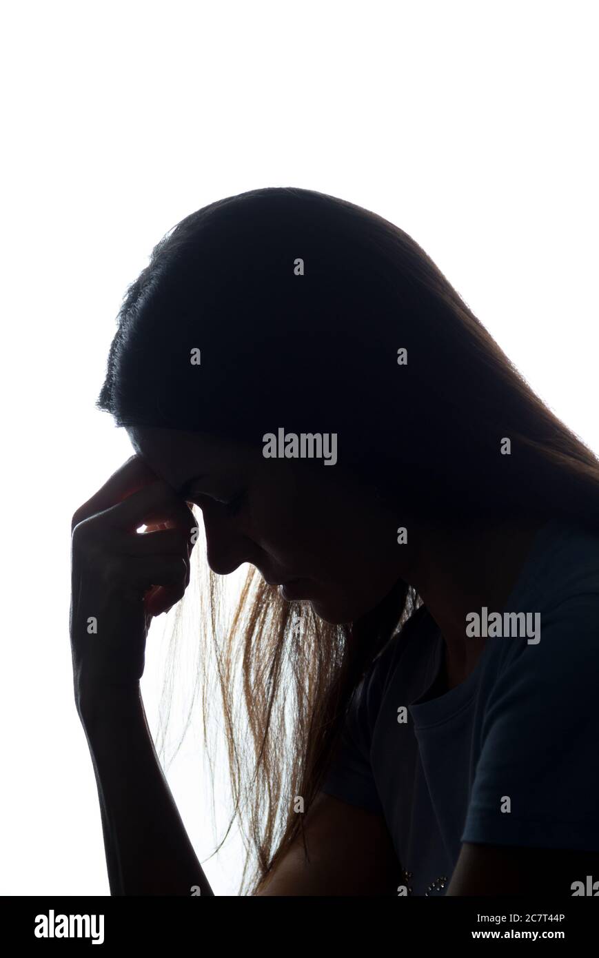 Silhouette Face Profile Unknown Sad Woman Stock Photo 728131981